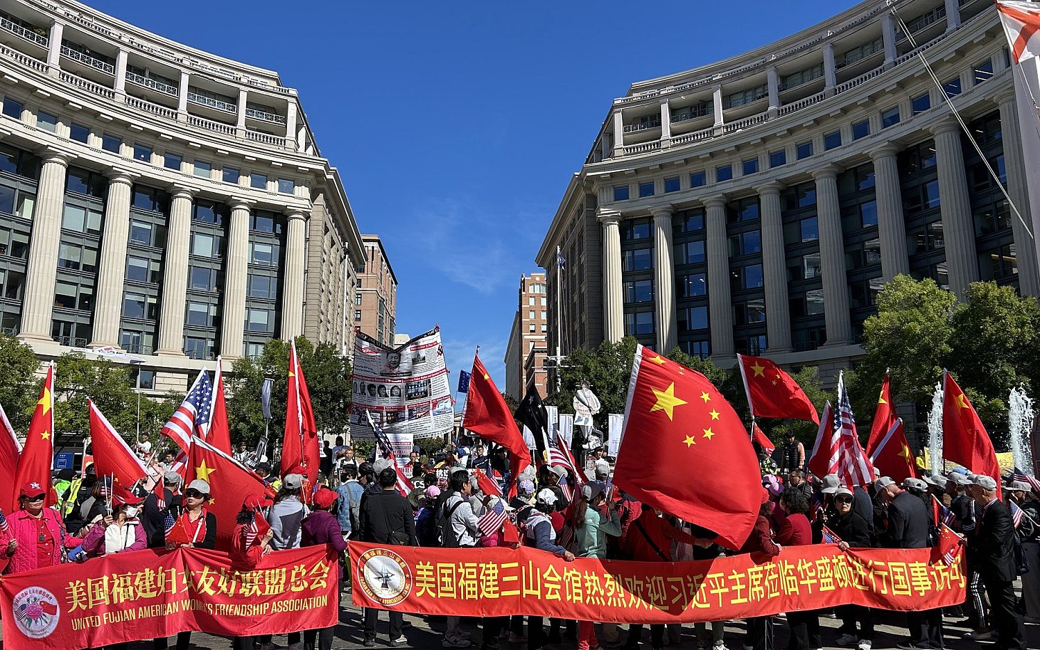 Protests and counterprotests staged during Xi Jinping’s D.C. visit