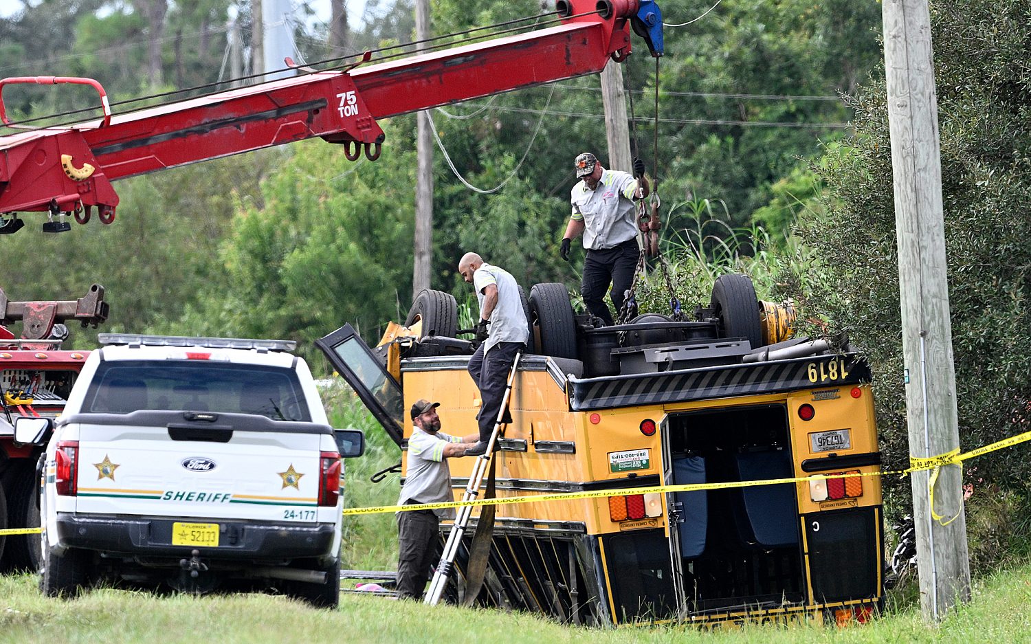 School bus flips in Florida multivehicle crash; Student dies