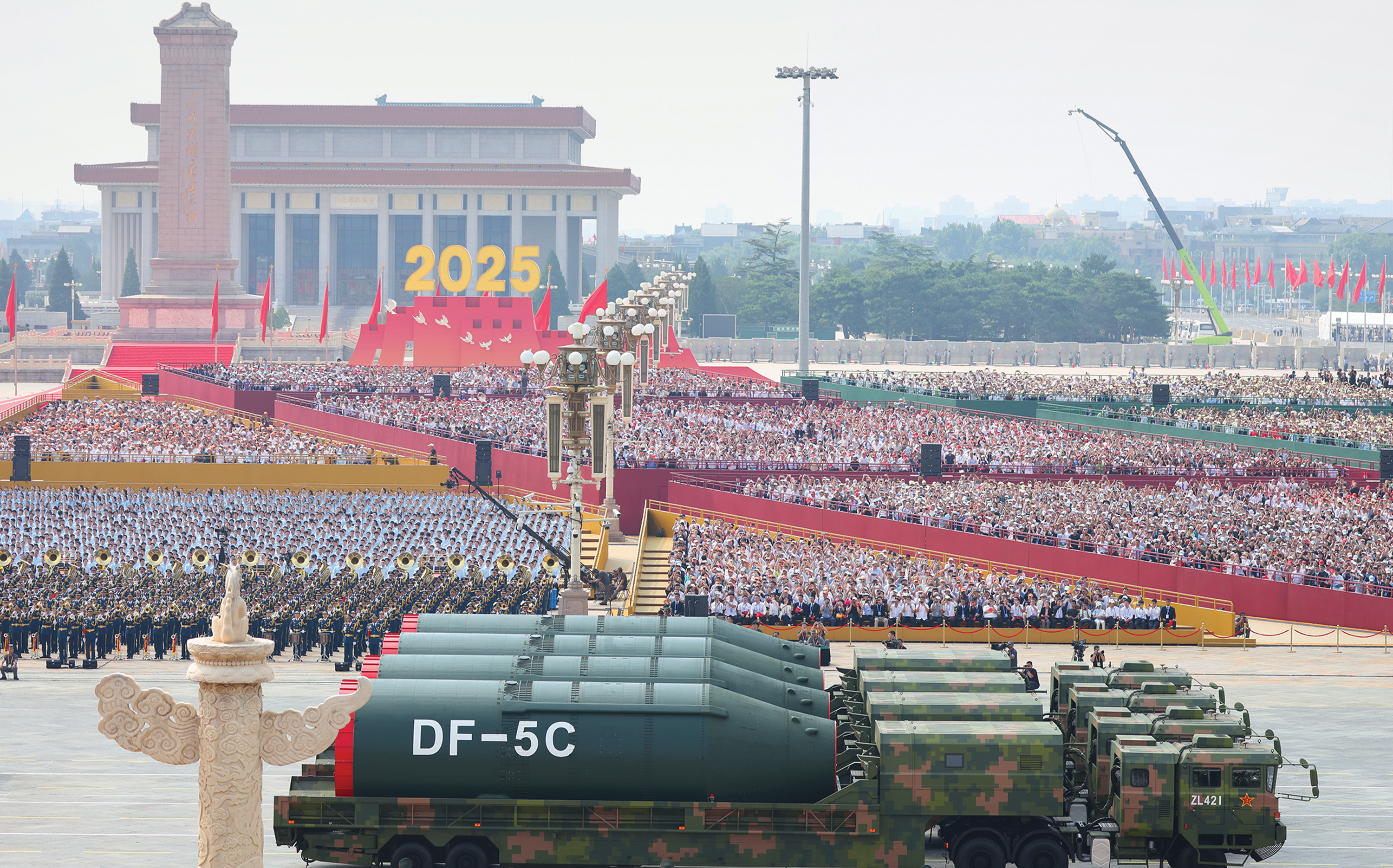 China’s liquid-fueled intercontinental strategic nuclear missiles pass through Tiananmen Square during the military parade in Beijing.